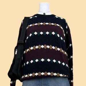navy and burgundy striped vintage 90s  knit sweater